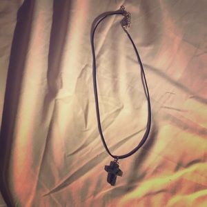 Natural stone cut cross necklace